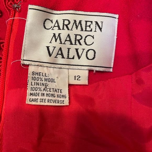 Vintage Carmen Marc Valvo red wool crepe beaded dress - Picture 8 of 10